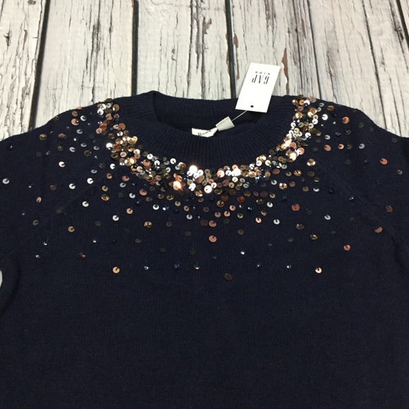 Gap Girls XS 4-5 Navy Blue Sequins Sweater Dress - Picture 2 of 3